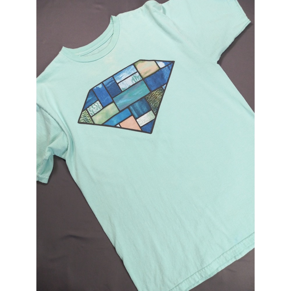 Diamond Supply Co Mens Mint Green Stained Glass Diamond Logo Graphic T-Shirt M